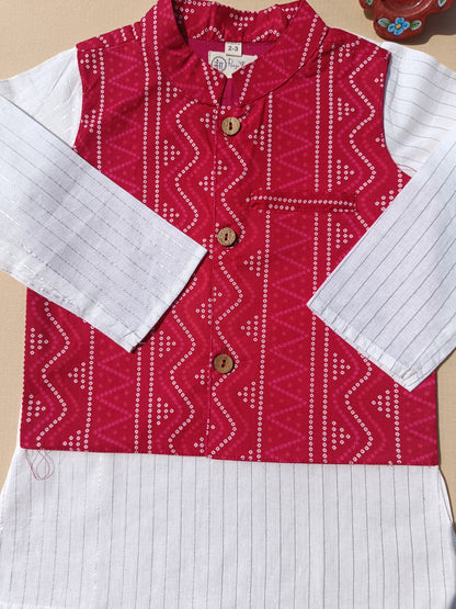 Ethnic Bandhej Jacket With Lurex Kurta Pyjama