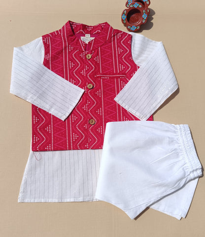 Ethnic Bandhej Jacket With Lurex Kurta Pyjama