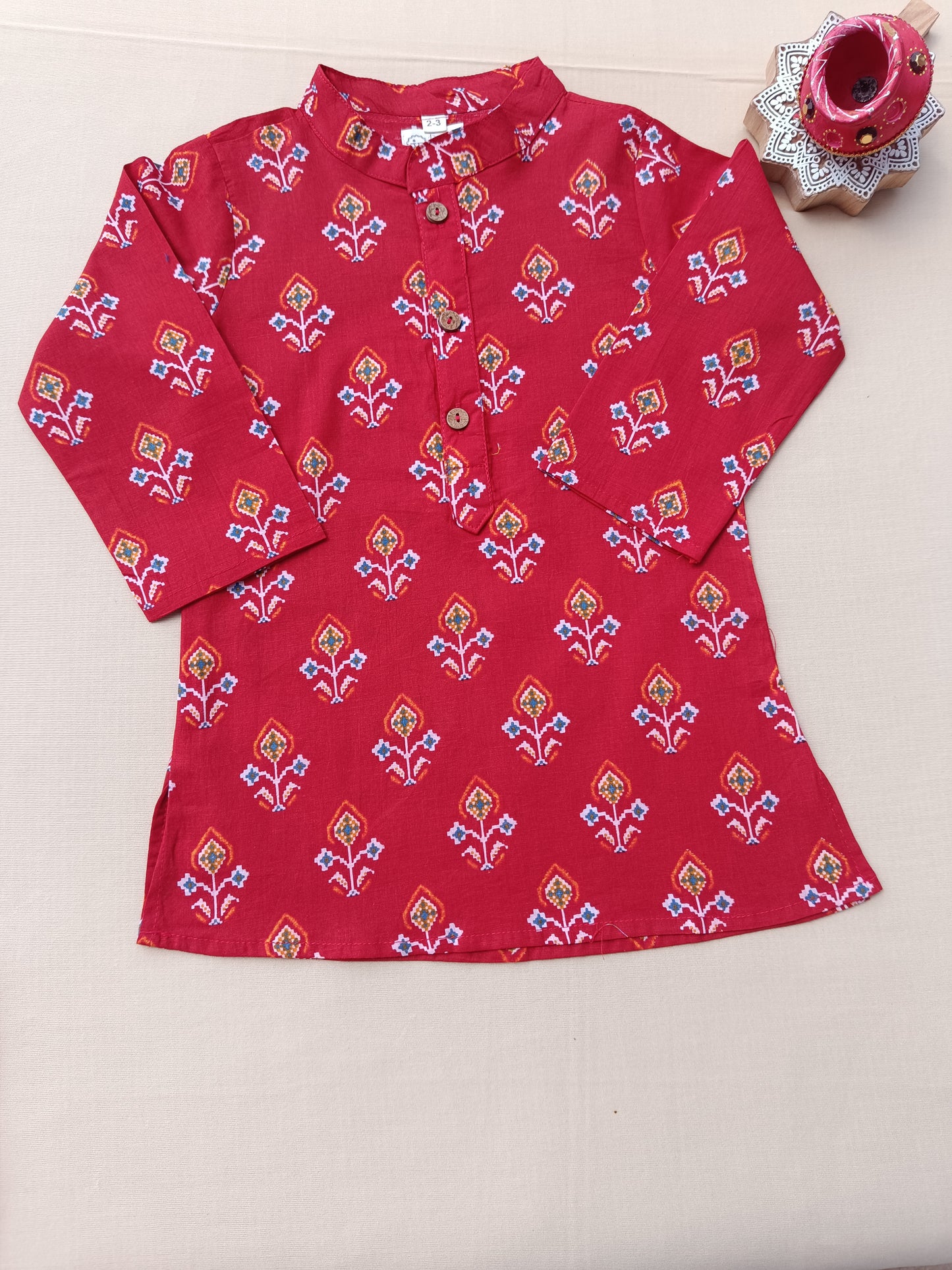 Red Patola Print Jacket with Kurta -Pyjama