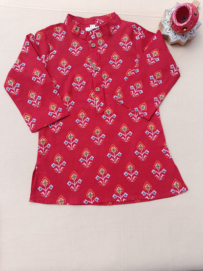 Red Patola Print Jacket with Kurta -Pyjama