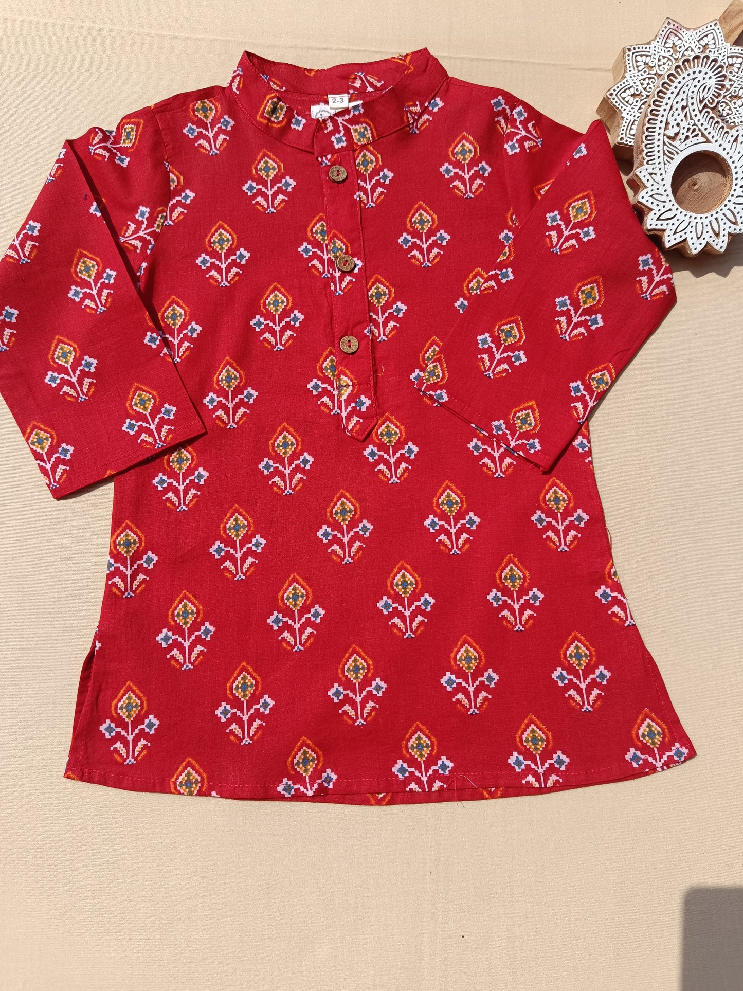 Red Patola Print Jacket with Kurta -Pyjama