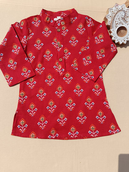Red Patola Print Jacket with Kurta -Pyjama