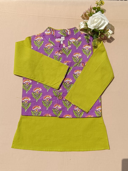 Lavender Floral Print Jacket with Kurta -Pyjama