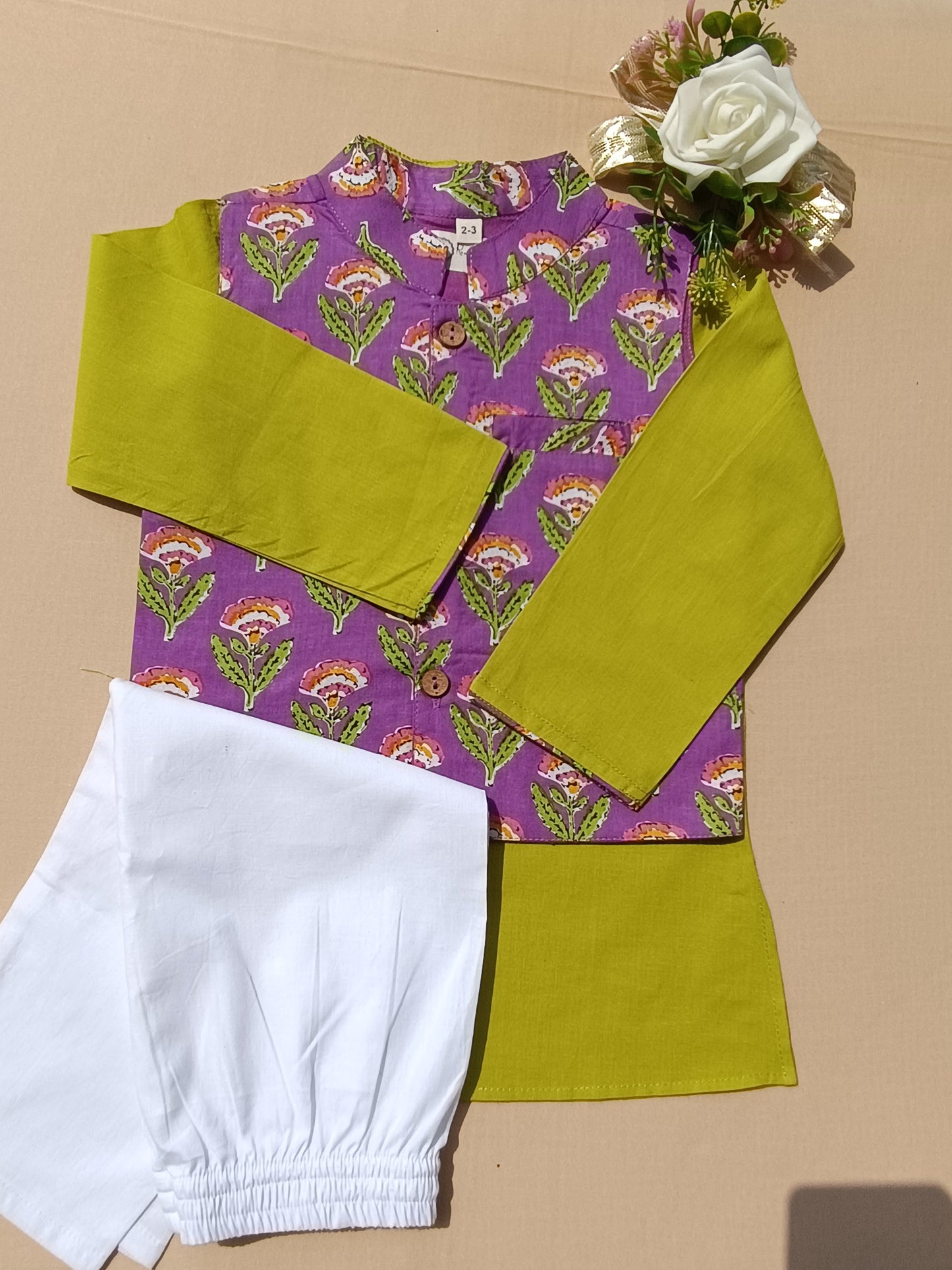 Lavender Floral Print Jacket with Kurta -Pyjama