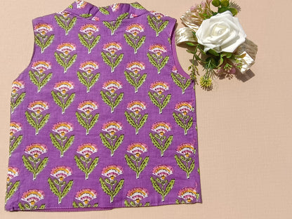 Lavender Floral Print Jacket with Kurta -Pyjama