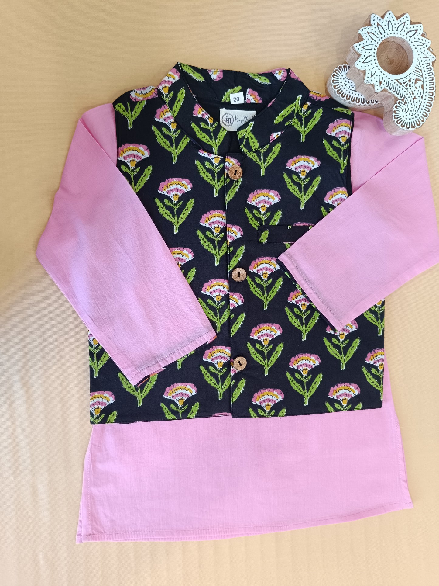 Lavender Floral Print Jacket with Kurta -Pyjama