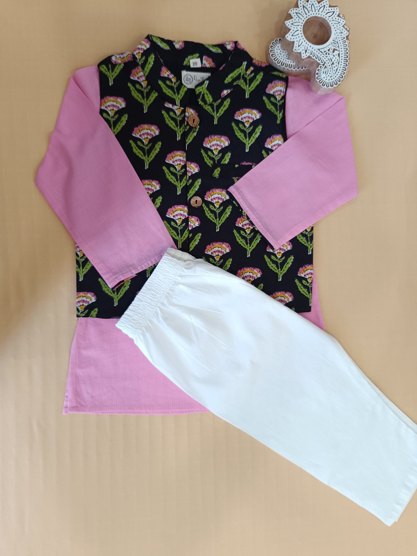 Lavender Floral Print Jacket with Kurta -Pyjama