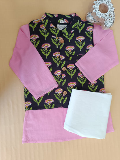 Lavender Floral Print Jacket with Kurta -Pyjama