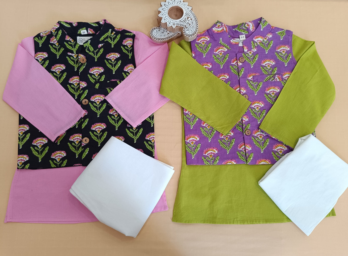 Lavender Floral Print Jacket with Kurta -Pyjama