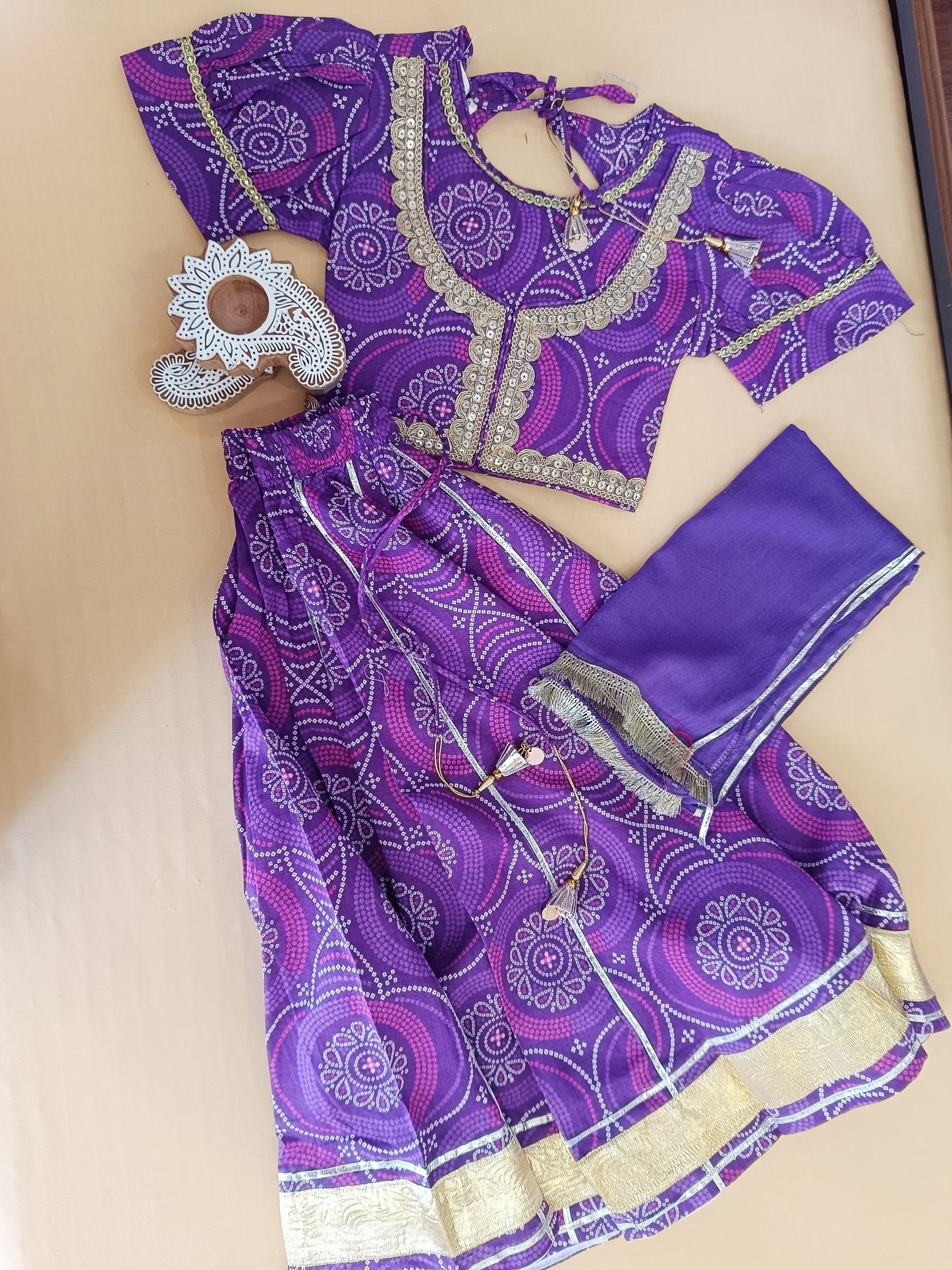 Purple Bandhaj Lehenga Choli set