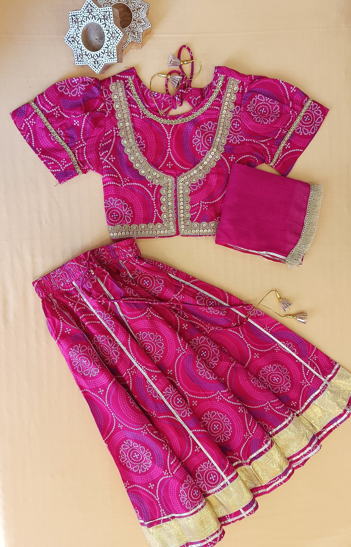Pink Bandhaj Lehenga Choli set