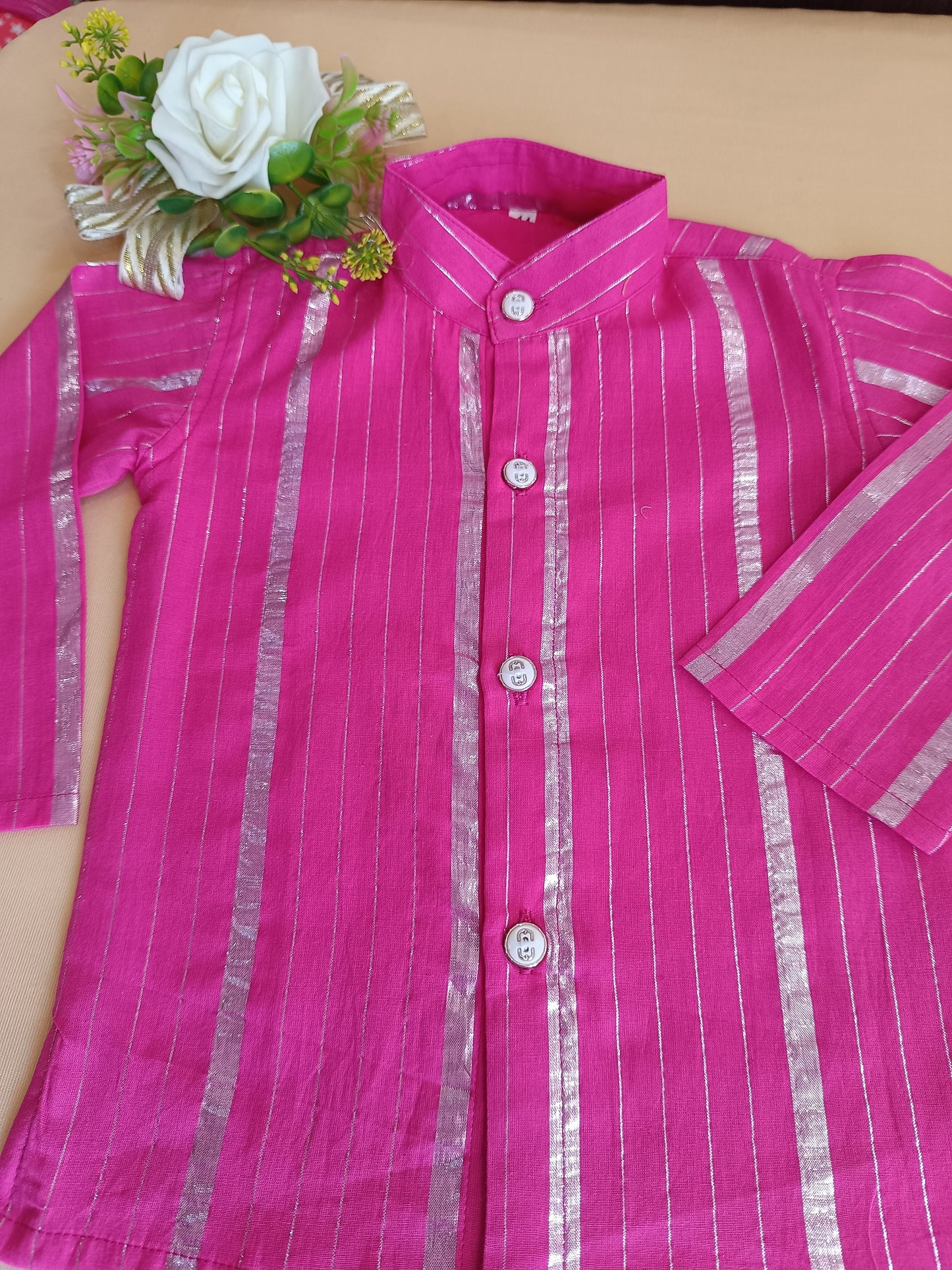 Pink Lurex Kurta -Pyjama set
