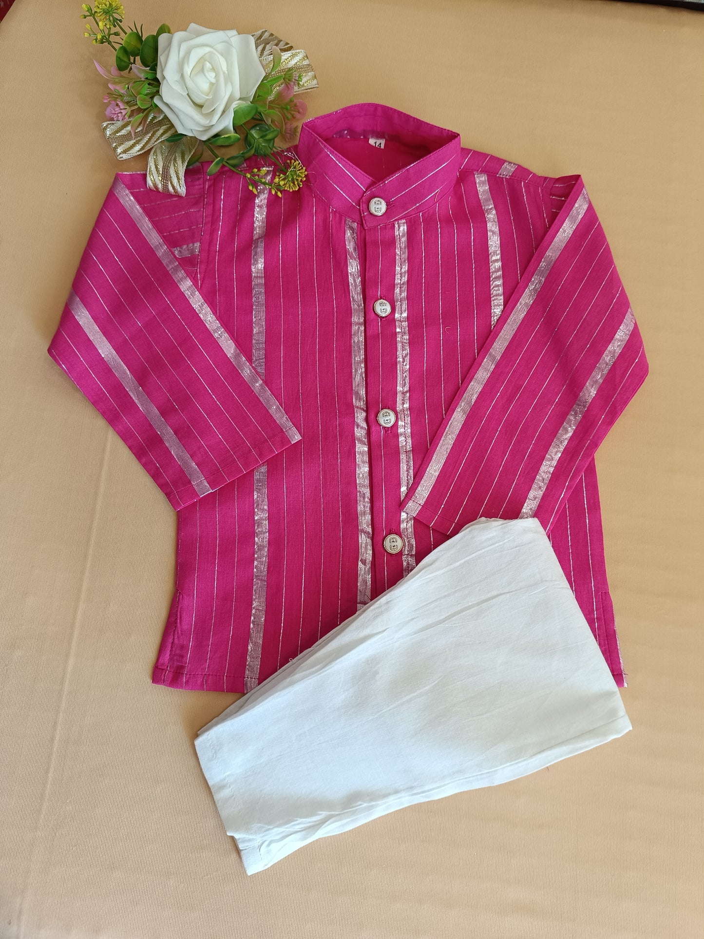 Pink Lurex Kurta -Pyjama set
