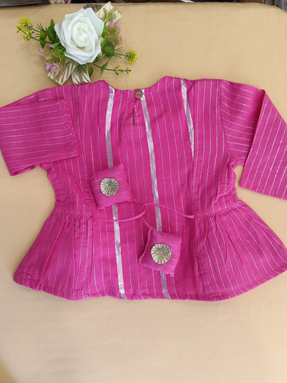 Stylish Pink Lurex cotton flared suit set for Girls