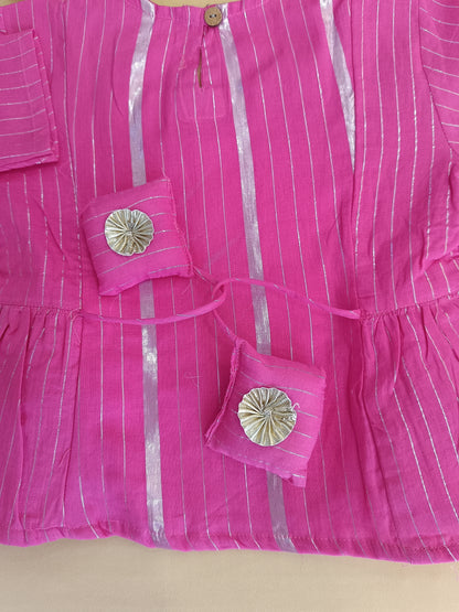 Stylish Pink Lurex cotton flared suit set for Girls
