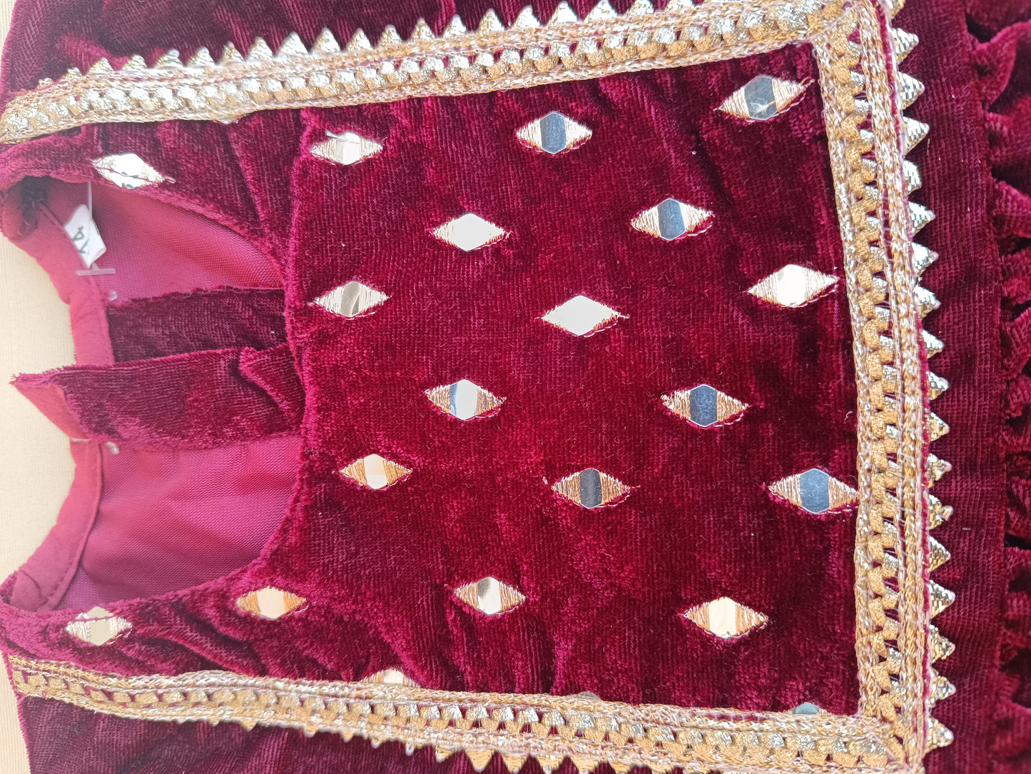 Mirror-Embroidery Velvet  Kurti With Sharara