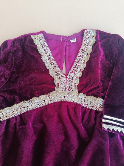 Royel Blue Coloured Alia Cut Velvet  Kurti With Sharara