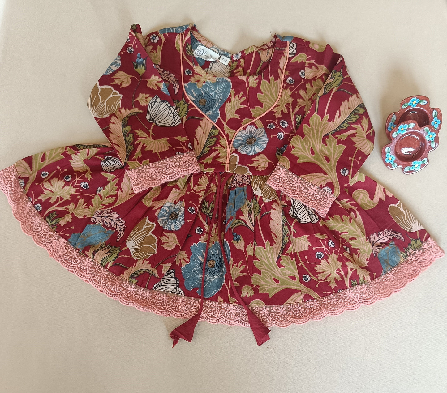 Floral Gathered Maroon Kurta With Sharara Set