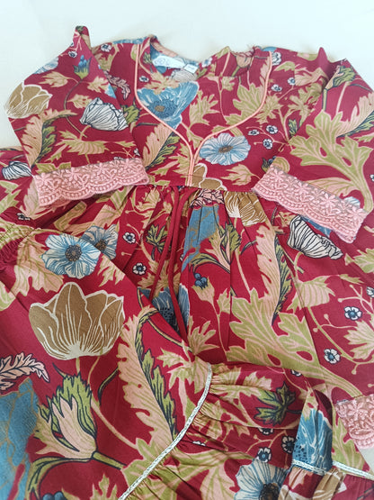 Floral Gathered Maroon Kurta With Sharara Set