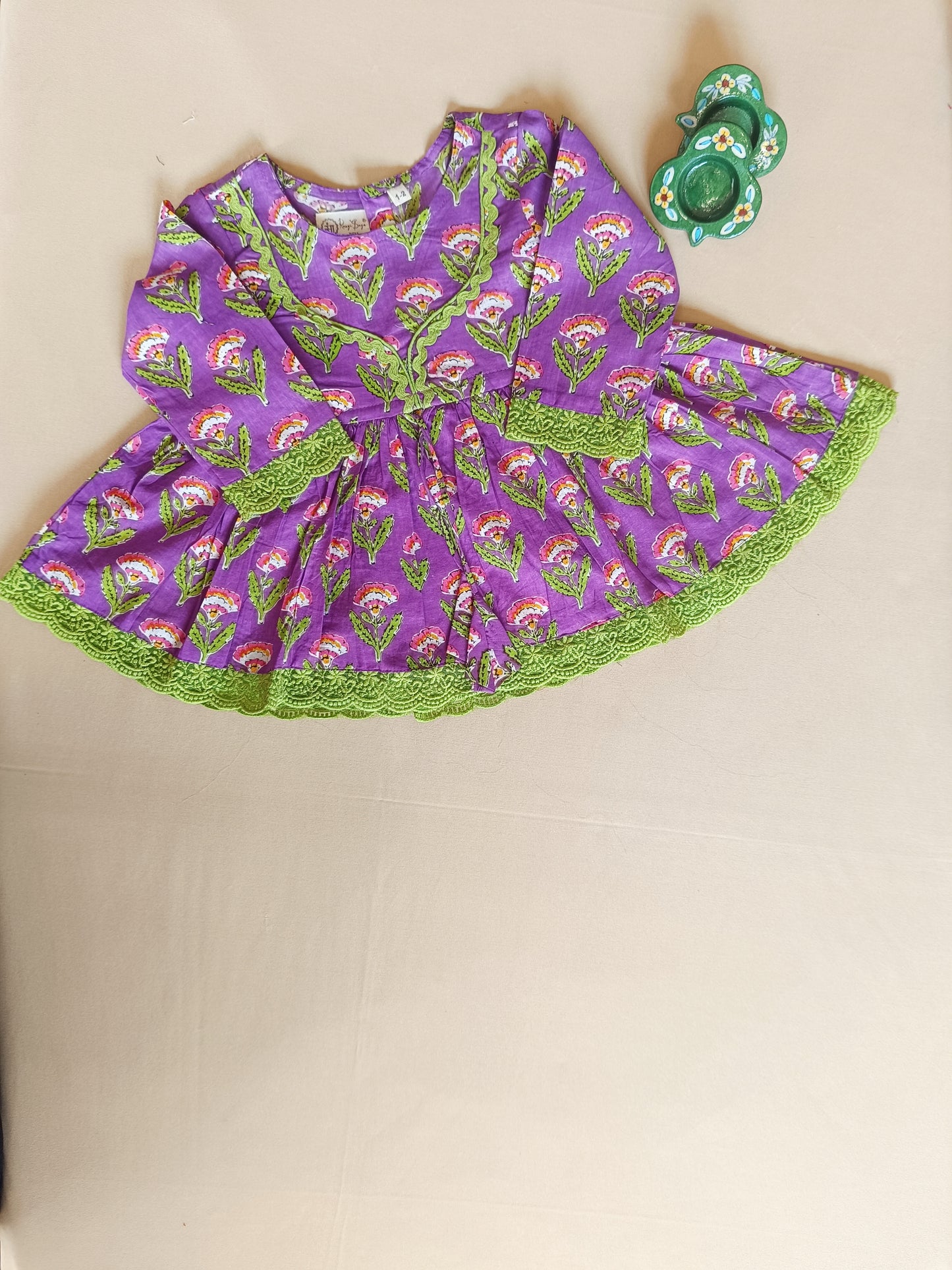 Ethnic Gathered Olive Green Kurta With Sharara Set