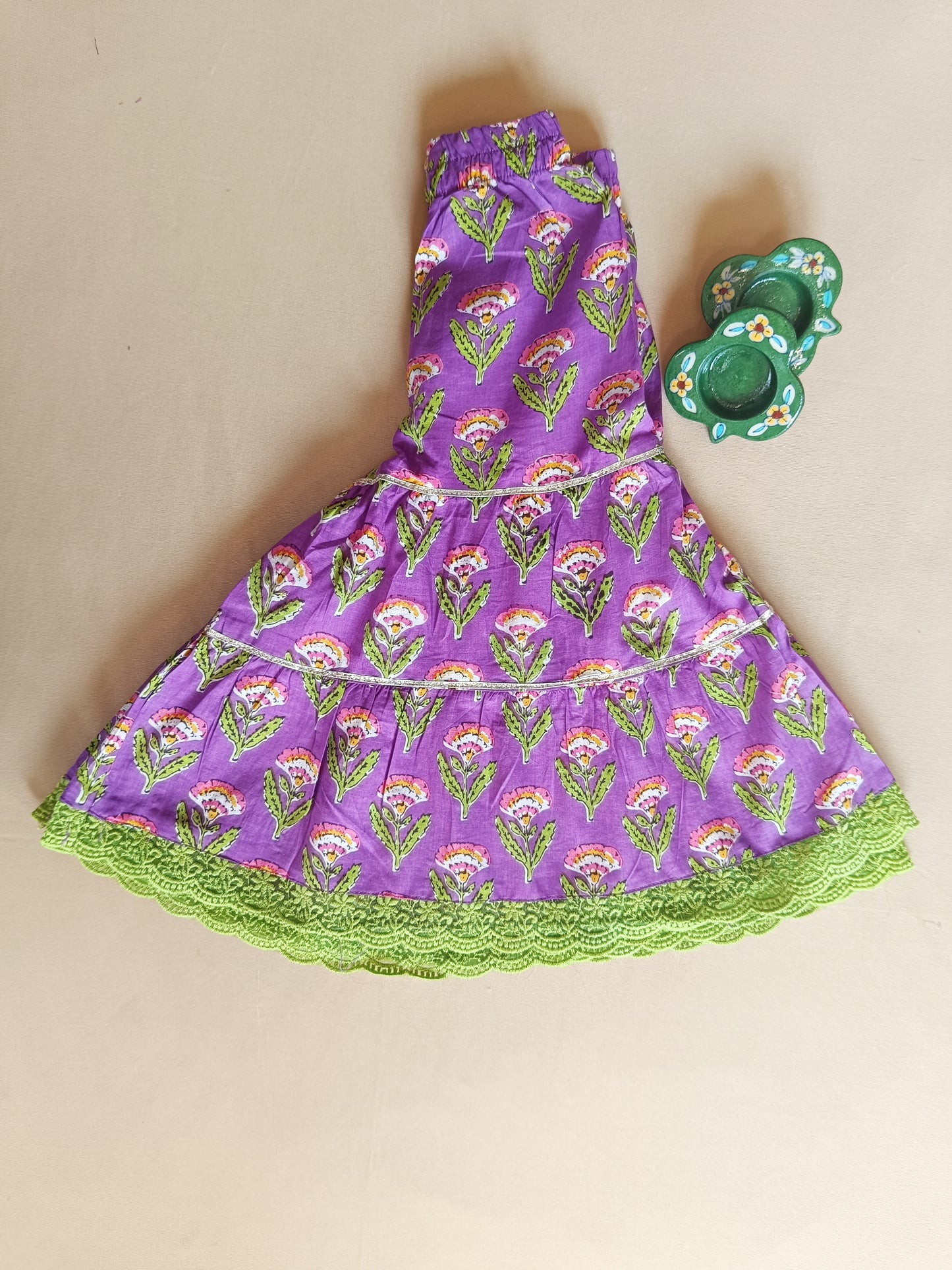 Ethnic Gathered Olive Green Kurta With Sharara Set