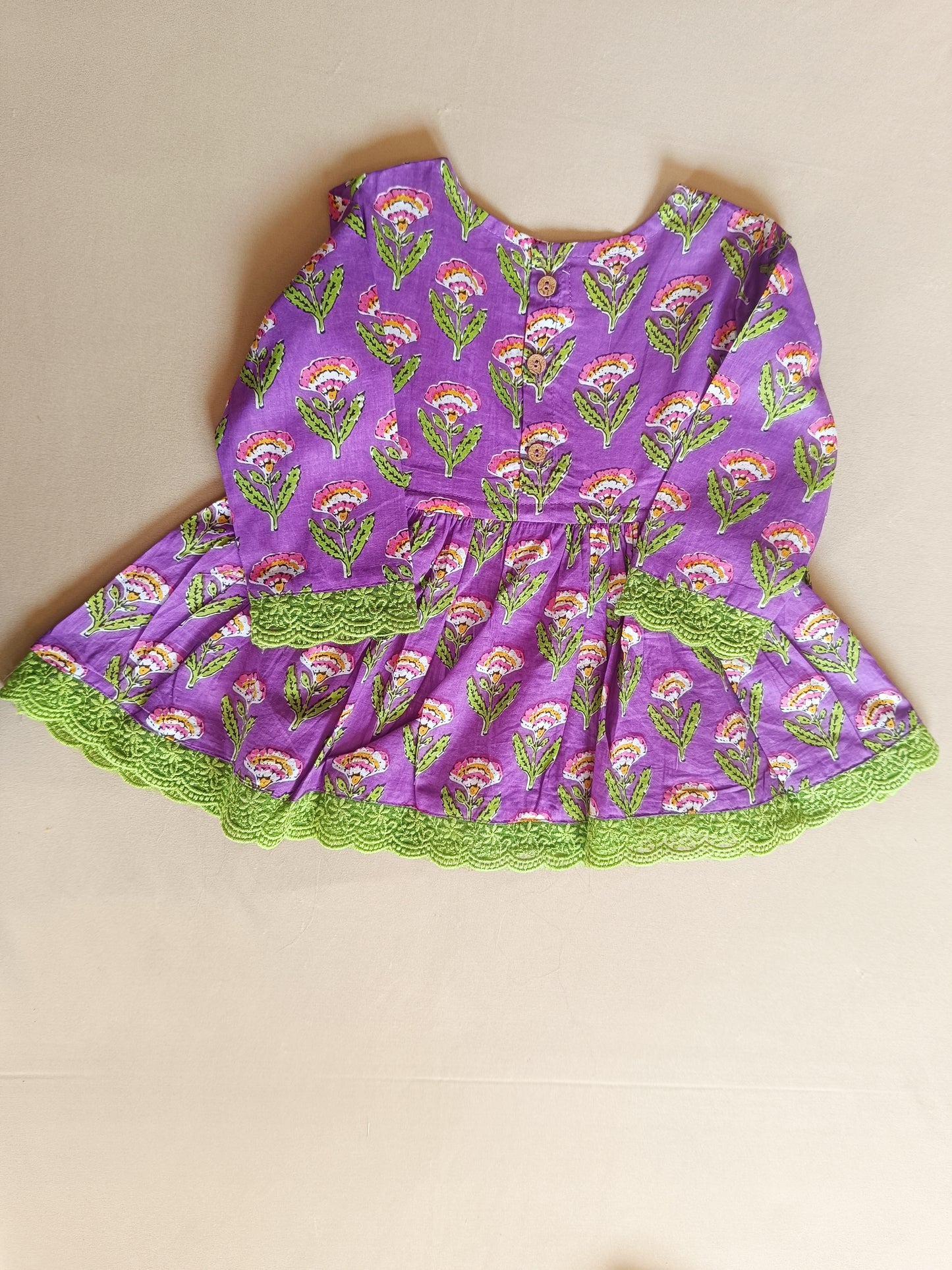 Floral Gathered Lavender Kurta With Sharara Set