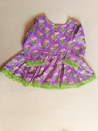 Floral Gathered Lavender Kurta With Sharara Set