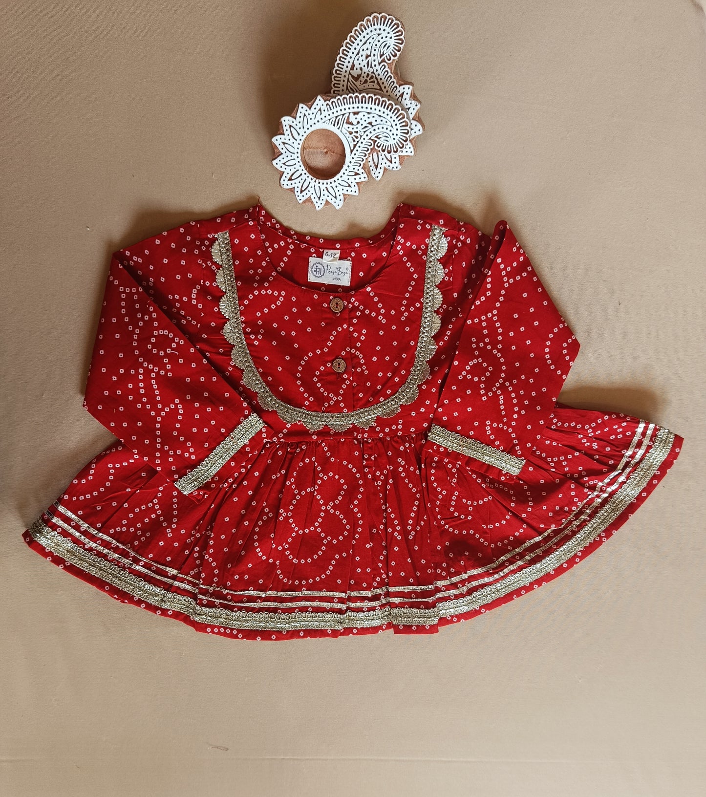 Red Bandhej Anarkali Kurta with Afghani Salwar