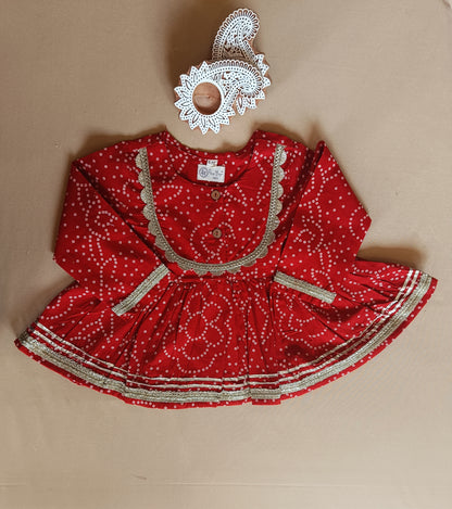 Red Bandhej Anarkali Kurta with Afghani Salwar