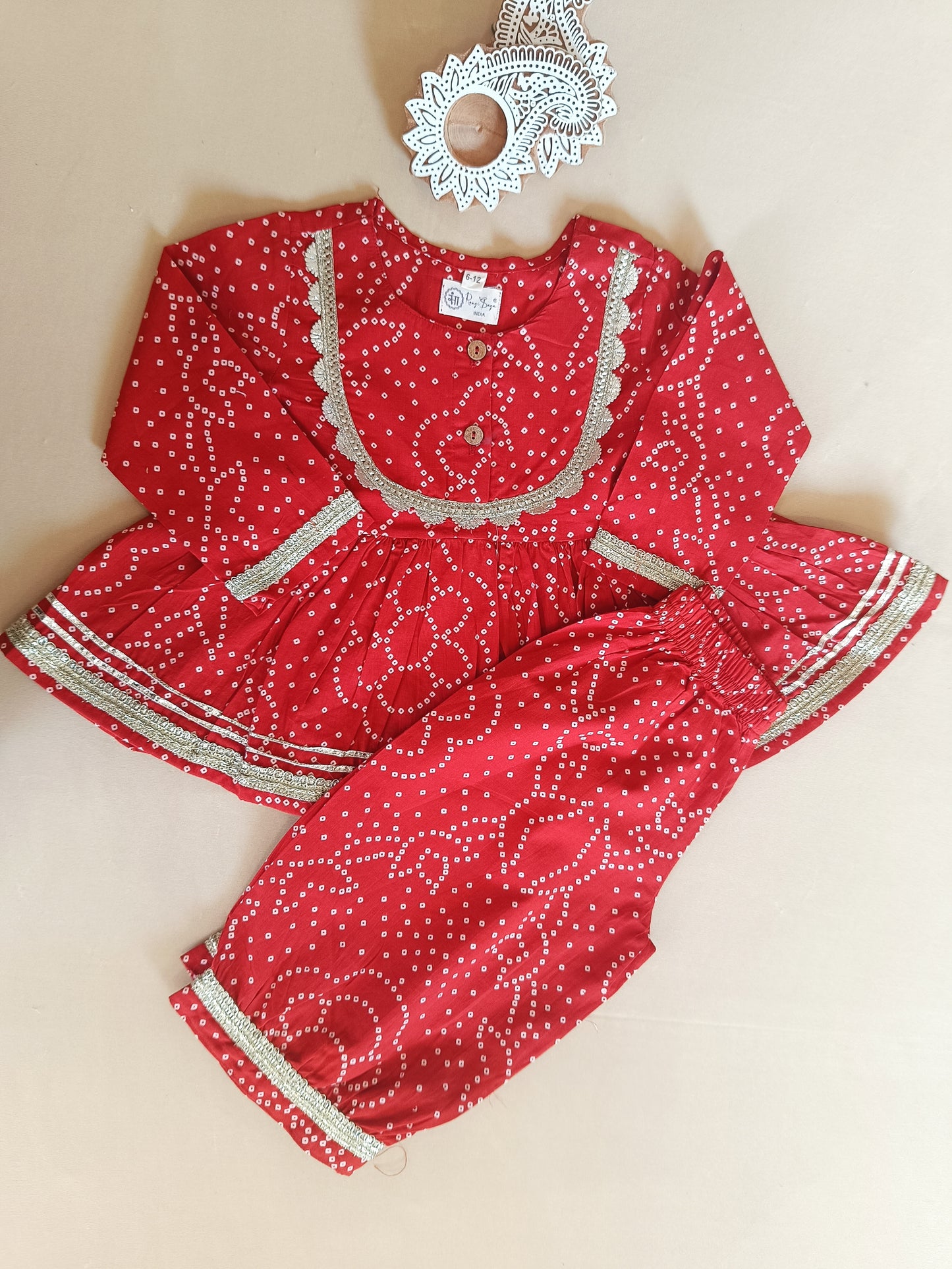 Red Bandhej Anarkali Kurta with Afghani Salwar
