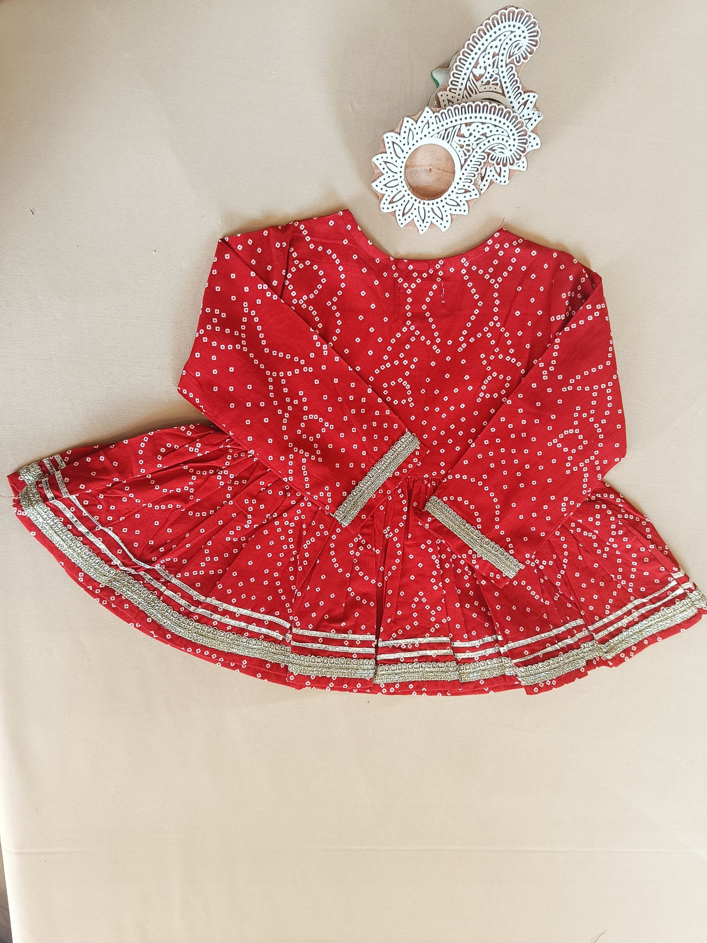 Red Bandhej Anarkali Kurta with Afghani Salwar