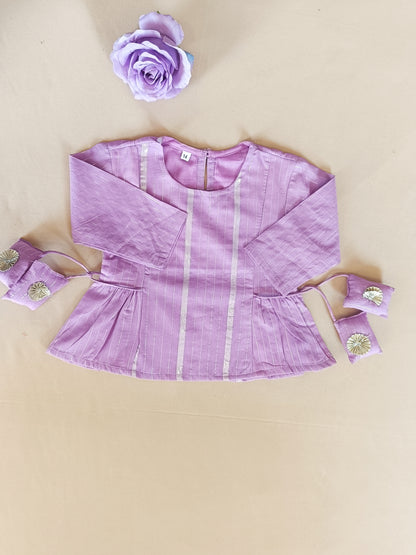 Stylish Lavender Lurex cotton flared suit set for Girls