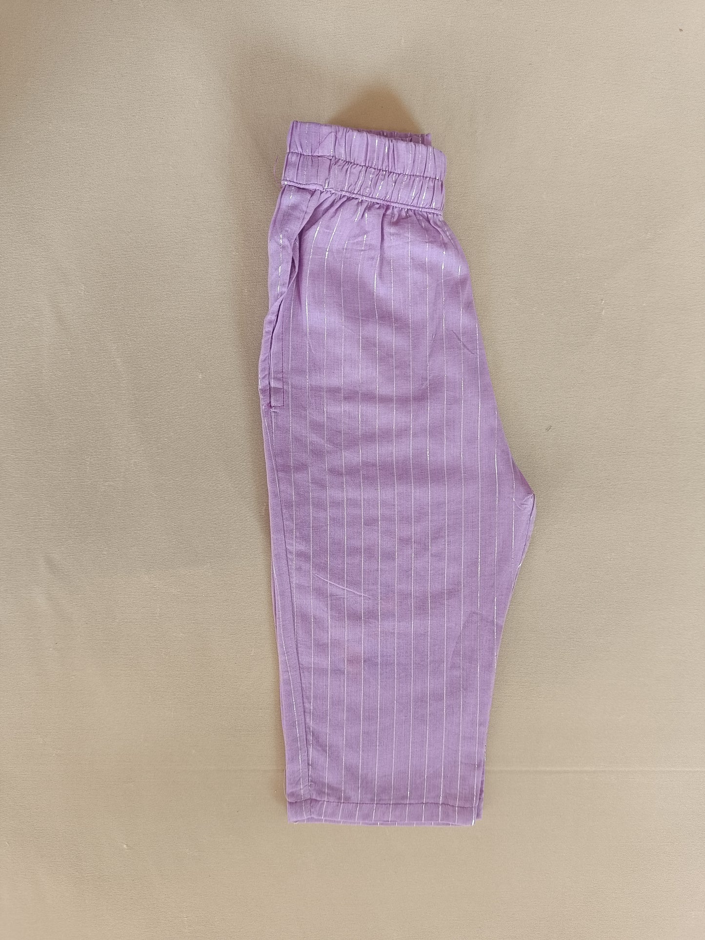 Stylish Lavender Lurex cotton flared suit set for Girls