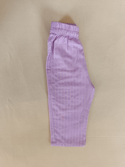 Stylish Lavender Lurex cotton flared suit set for Girls