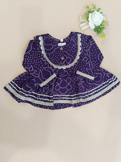 Purple Bandhej Anarkali Kurta with Afghani Salwar