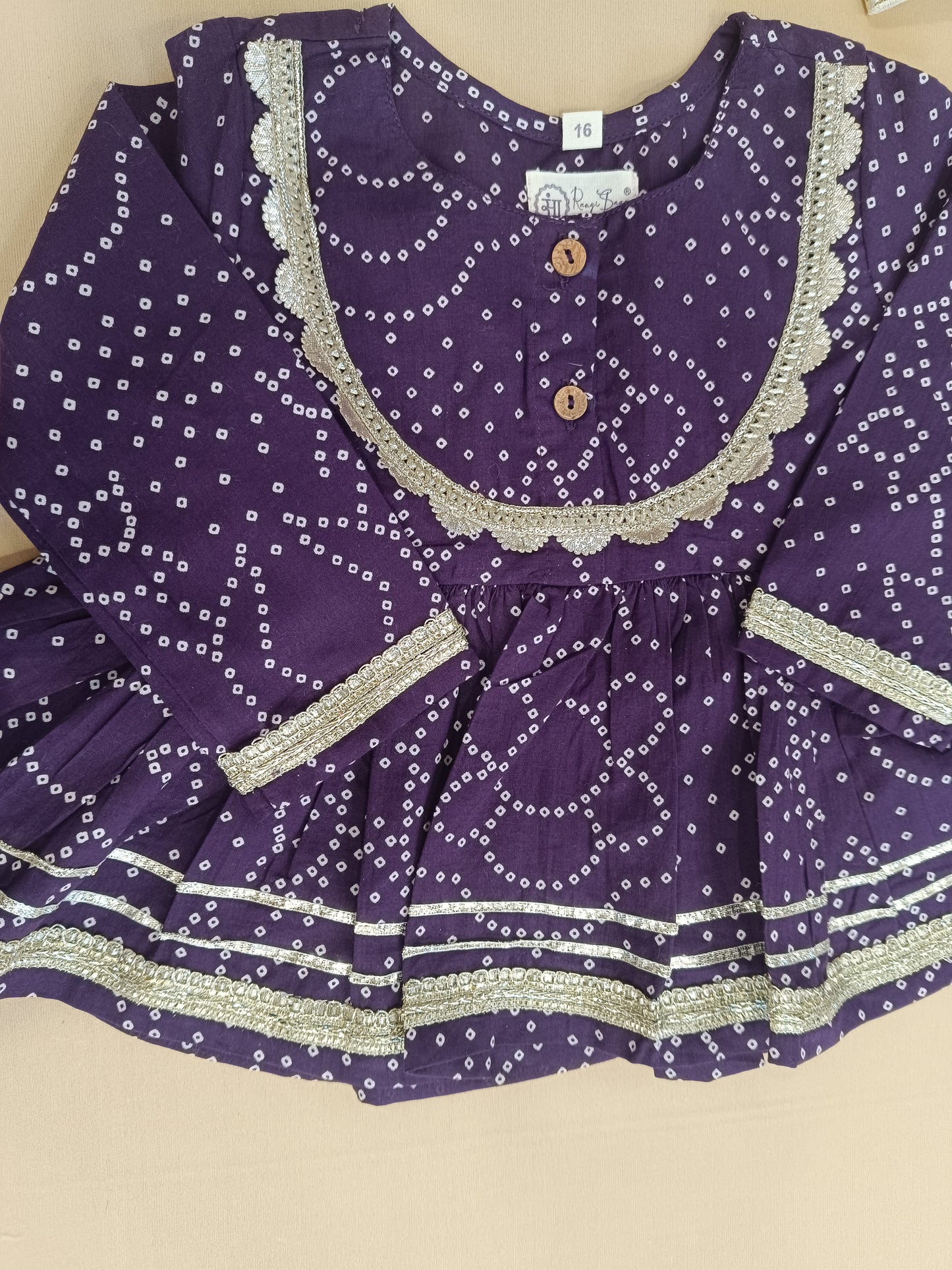 Purple Bandhej Anarkali Kurta with Afghani Salwar