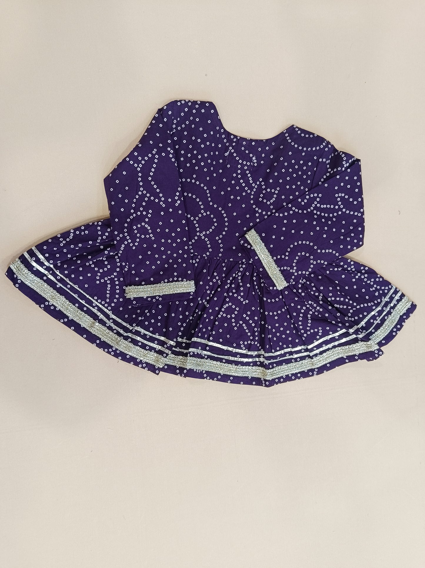 Purple Bandhej Anarkali Kurta with Afghani Salwar