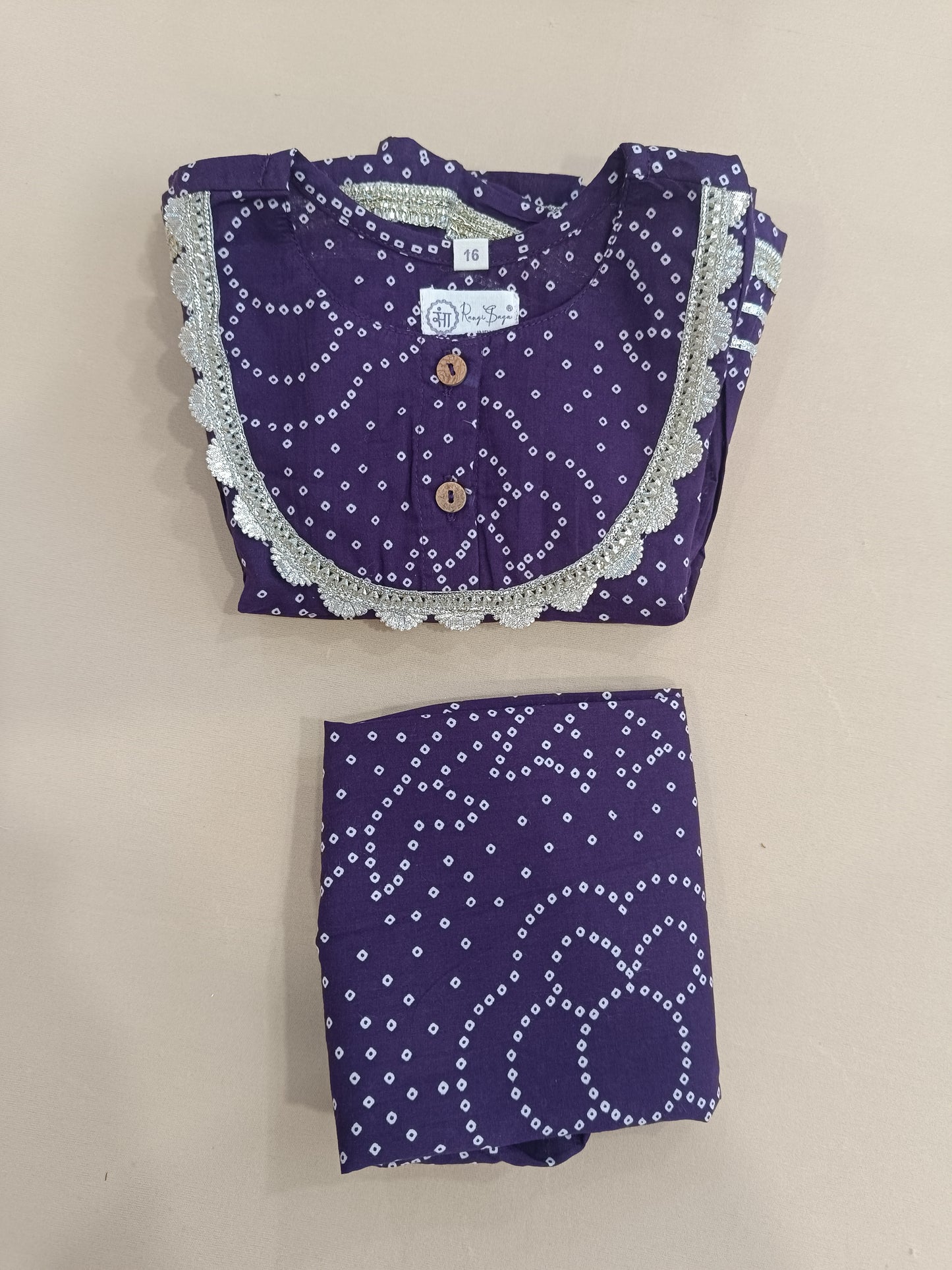 Purple Bandhej Anarkali Kurta with Afghani Salwar