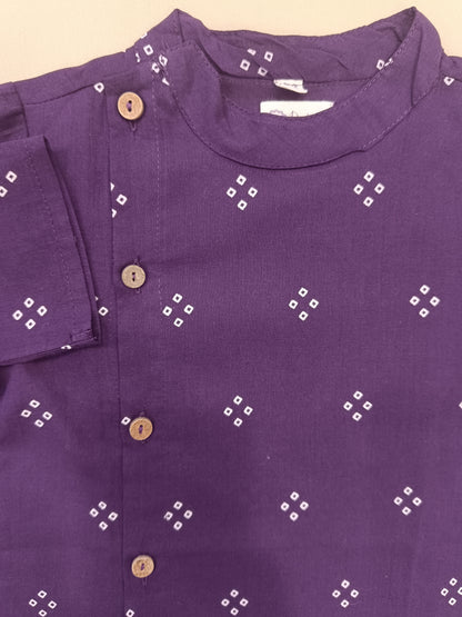 Purple Bandhej Kurta -Pyjama set