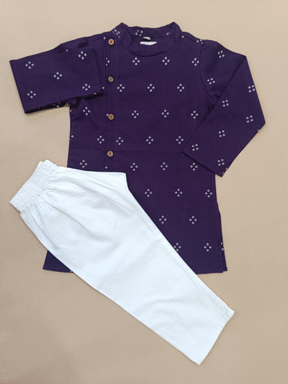 Purple Bandhej Kurta -Pyjama set