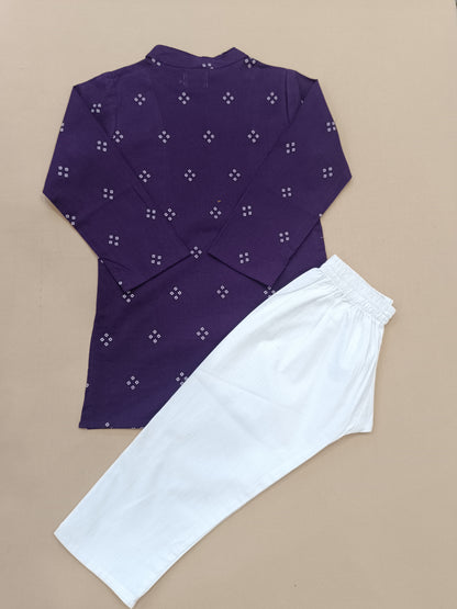 Purple Bandhej Kurta -Pyjama set