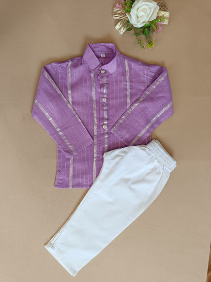 Lavender Lurex Kurta -Pyjama set