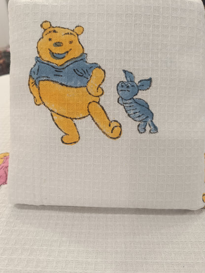 Winnie Pooh Print White Cotton Bath Towel