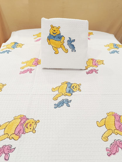 Winnie Pooh Print White Cotton Bath Towel