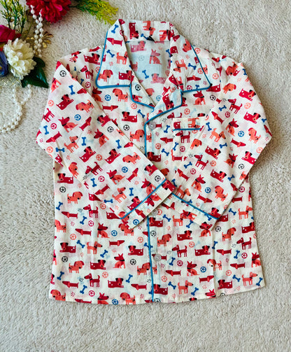 Dog Bone print Red Colour Night suit