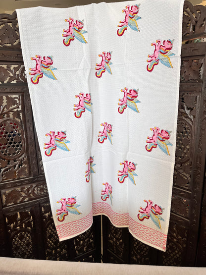Colorful Flying Unicorn Printed White Cotton Bath Towel