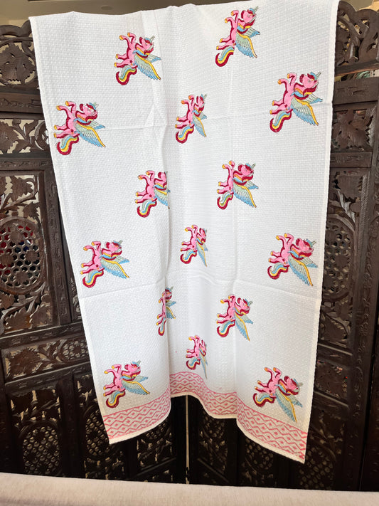 Colorful Flying Unicorn Printed White Cotton Bath Towel