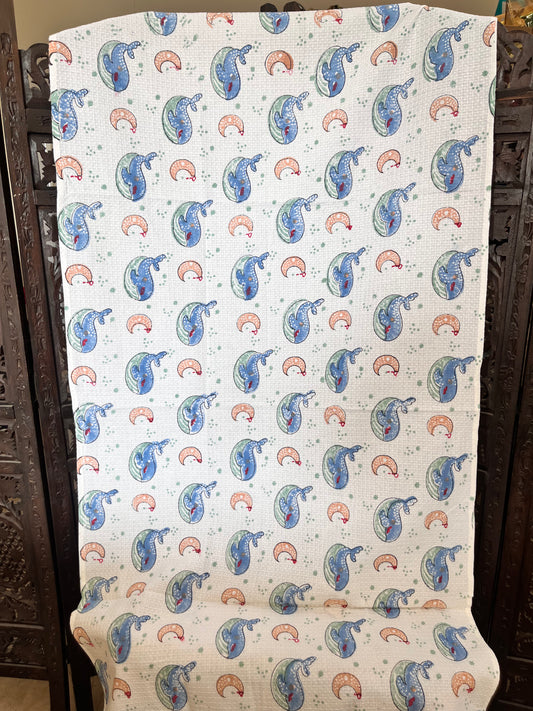 Blue whale Printed White Cotton Bath Towel