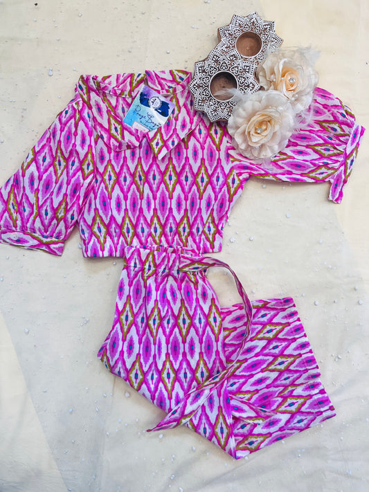 Pink Ikat Printed Girls Co-Ords