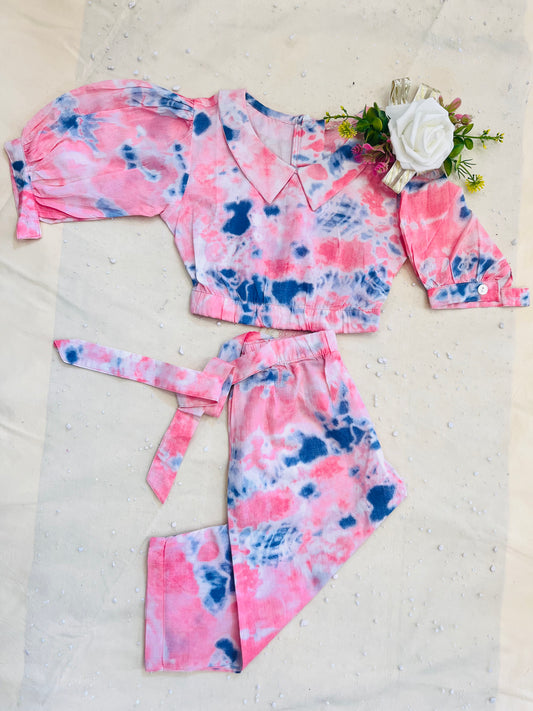 Marble Tie & Dye Print Peach Colour Girls Co-Ords